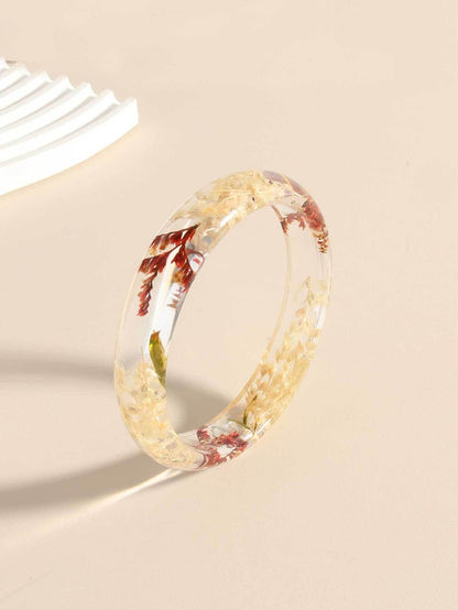 Women Fashion Transparent Multicolor Dried Flower Resin Bracelet