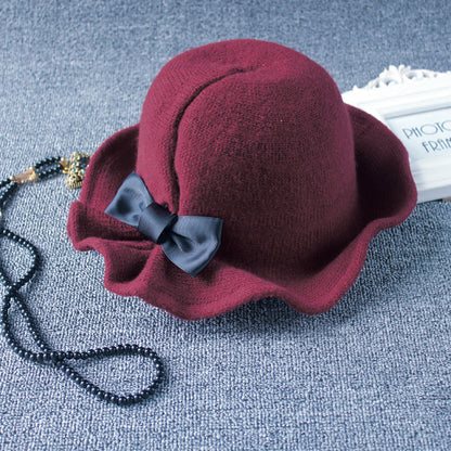 Sombrero fedora de lana con lazo para mujer