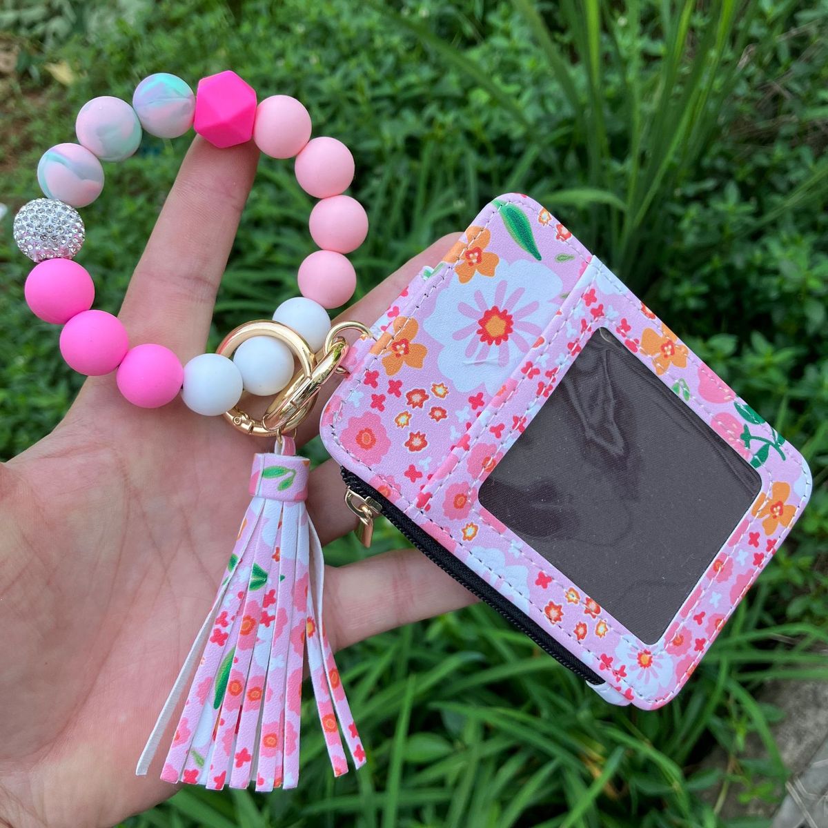Fashion Printed Leather Silicone Bead Bracelet Wallet