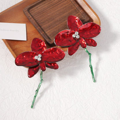 Boucles d'oreilles florales exagérées tendance - Style fleur en métal pour femme