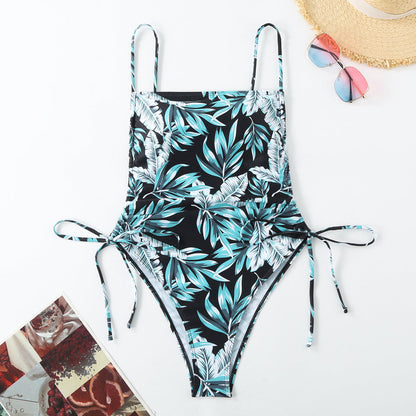 Maillot de bain à cordon de serrage imprimé floral pour femme