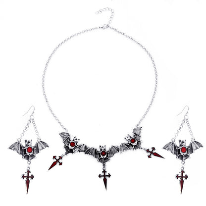 Conjunto de joyas de cruz de murciélago gótica oscura para mujer de Halloween