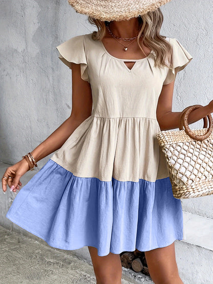 Robe décontractée en coton et lin à col en V pour femme
