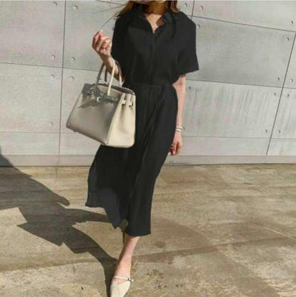 Robe chemise longue ample et décontractée en lin pour femme