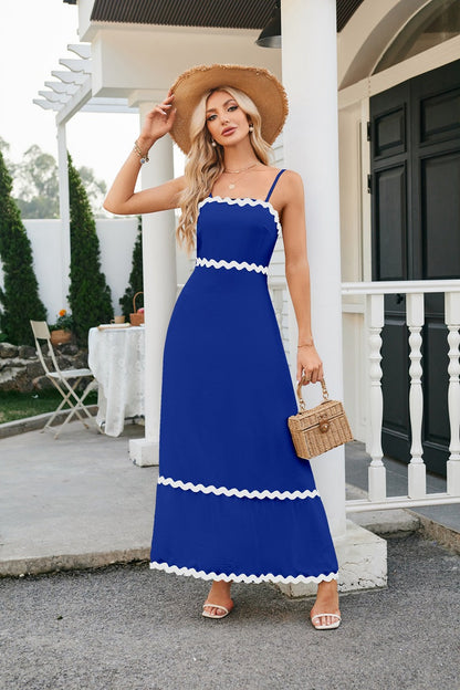 Women Casual Summer Vacation Wave Color Blocking Maxi Sun Dress