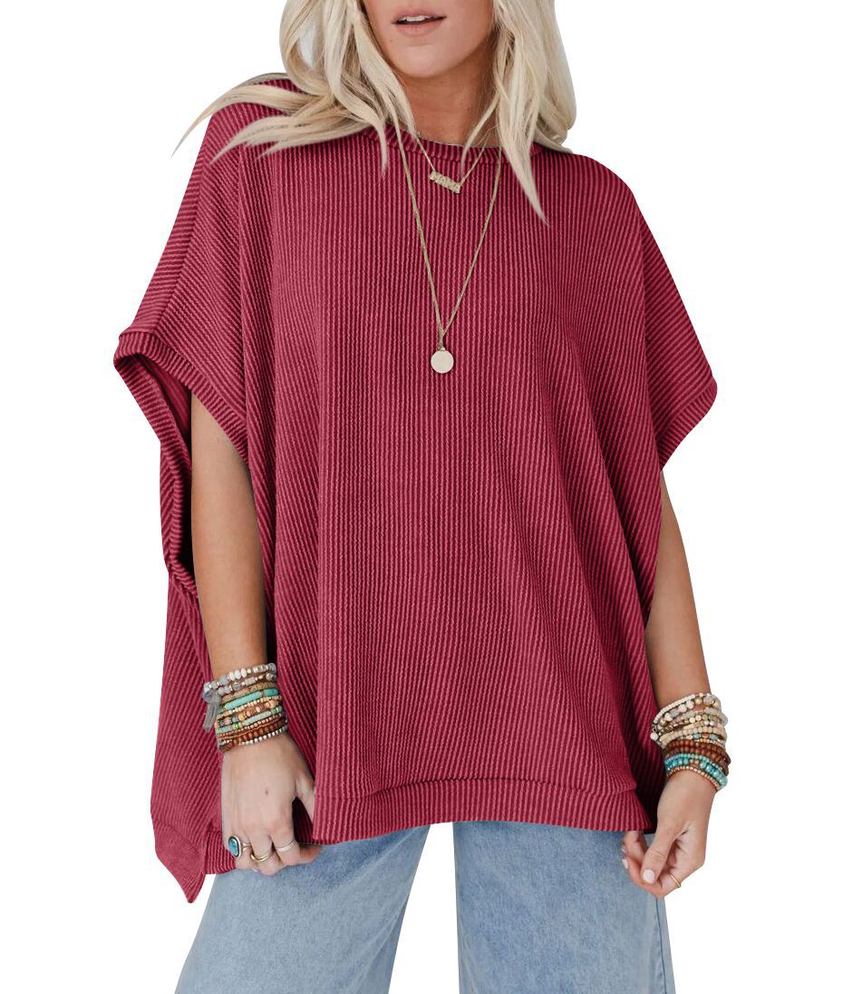 Women Fashion Solid Color Short Sleeve Loose Top