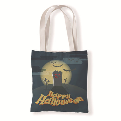 Bolsa de lona con estampado de calabaza y murciélago de Halloween con dibujos animados