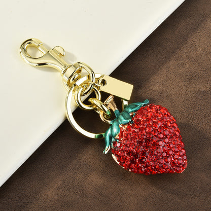 Fashion Rhinestone Strawberry Pineapple Pendant Metal Keychain