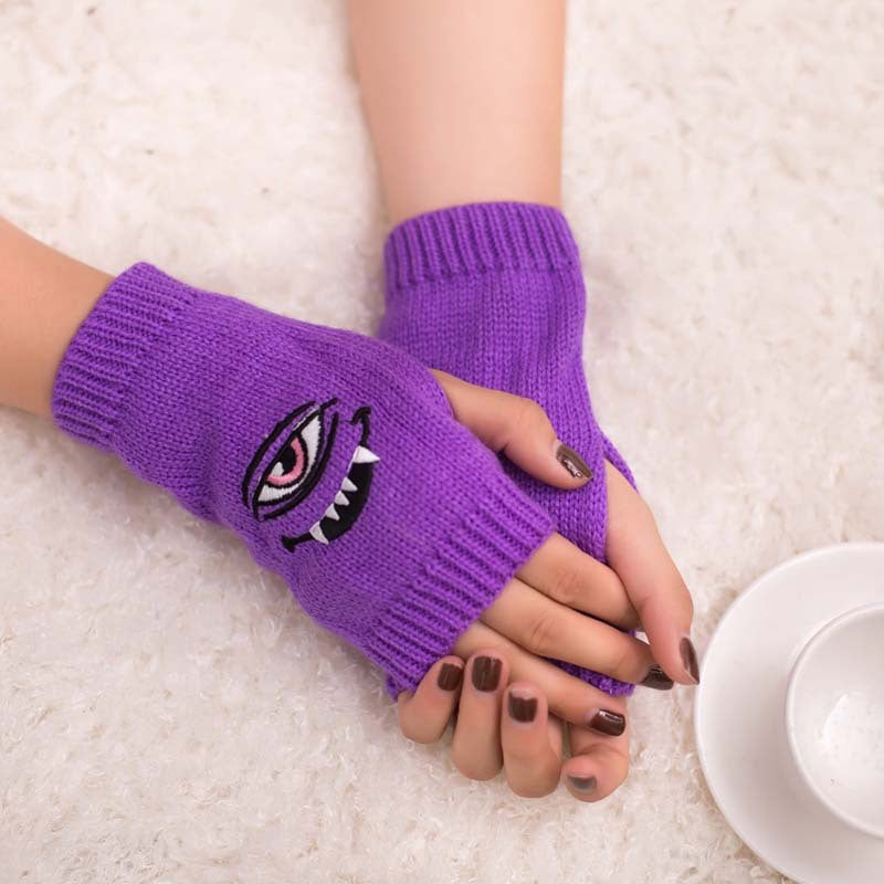 Half Finger Women's Gloves with Devil Eye Embroidery