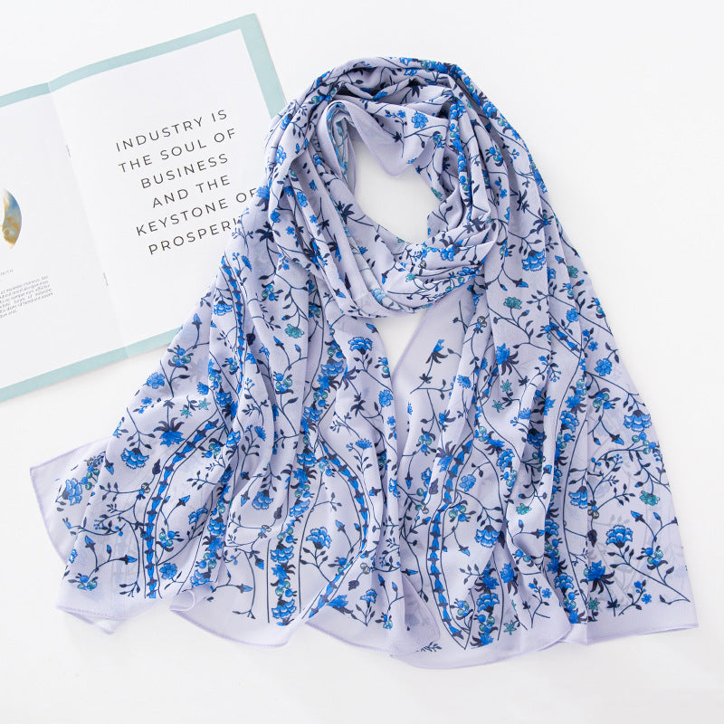 Bufanda larga de gasa con estampado floral de verano y primavera para mujer
