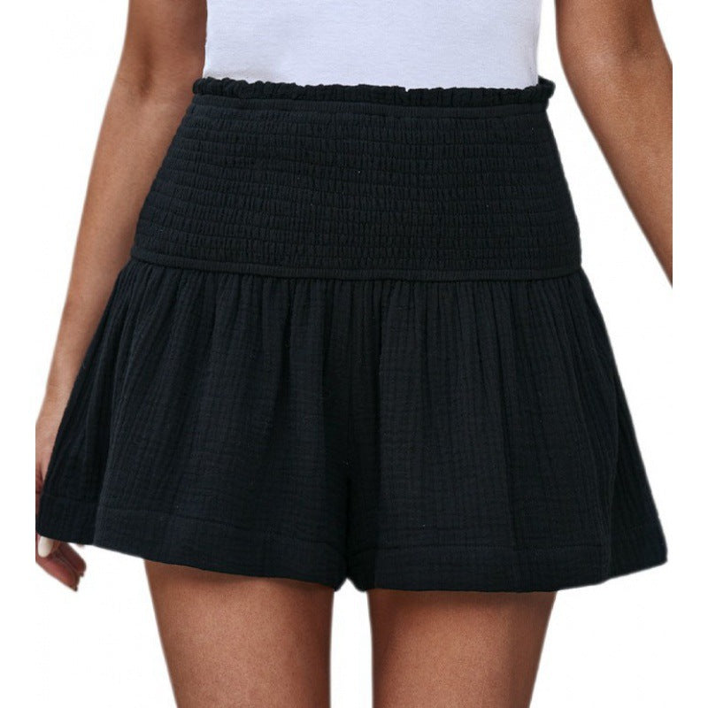 Pantalones cortos plisados ​​de cintura alta informales de algodón y lino para mujer