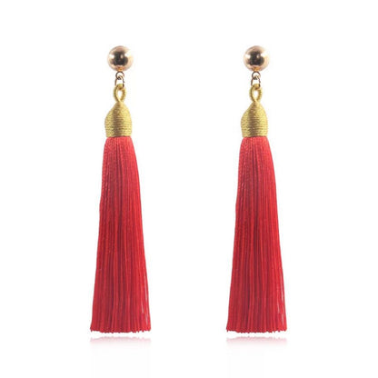 Bohemian Gold Wire Pull Hoop Tassel Earrings