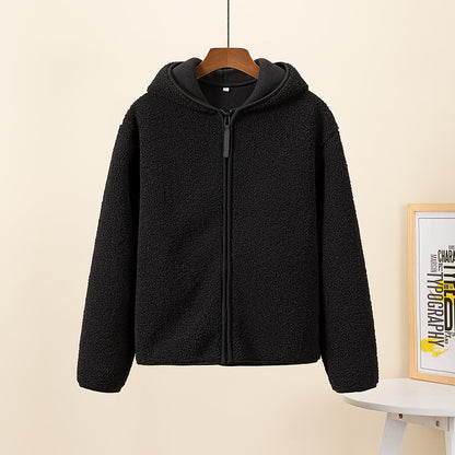 Women Autumn And Winter Plush Hooded Coat