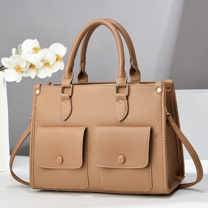 Bolso de mano informal de color liso con doble bolsillo para mujer