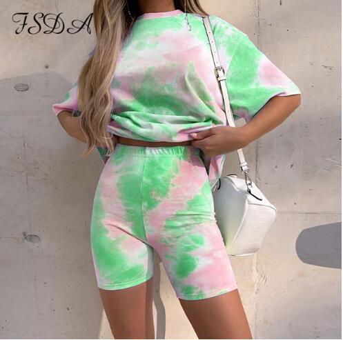 Conjunto de dos piezas multicolor con efecto tie-dye para mujer