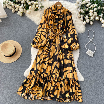 Vestido elegante bohemio con estampado de leopardo, hojas y cachemira floral vintage