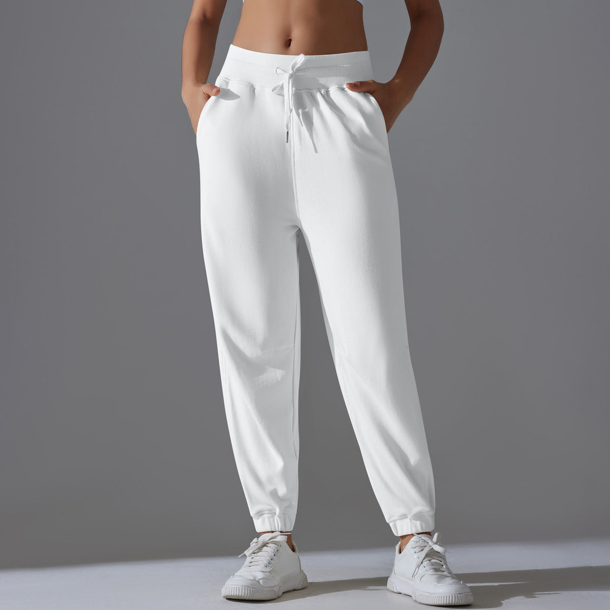 Pantalones casuales de color sólido con cordón para mujer