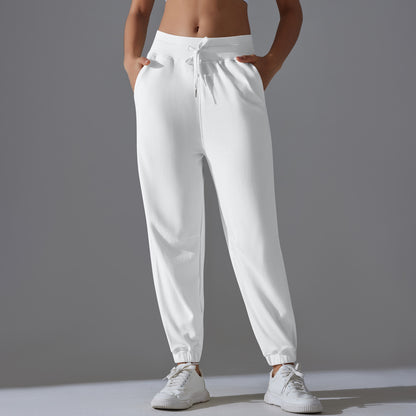 Pantalones casuales de color sólido con cordón para mujer