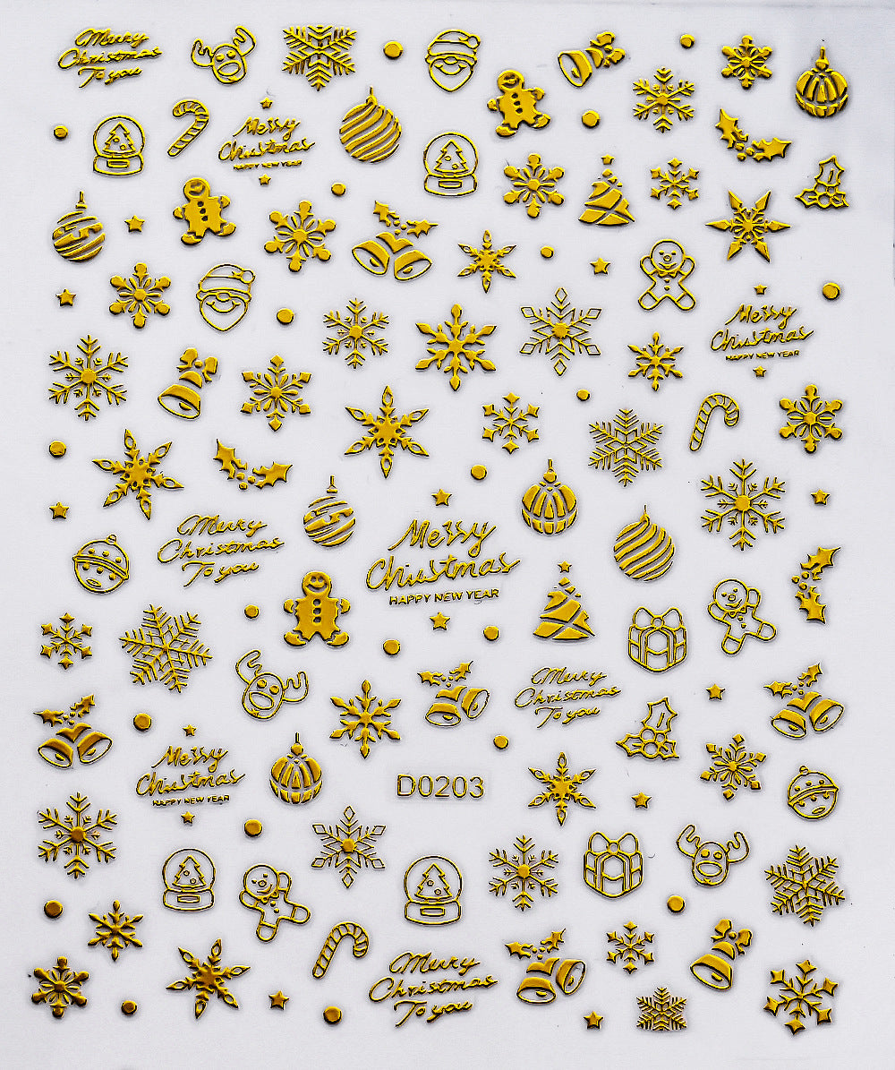 Parche adhesivo para uñas con diseño de alce y copo de nieve navideño, pegatinas bronceadoras para uñas
