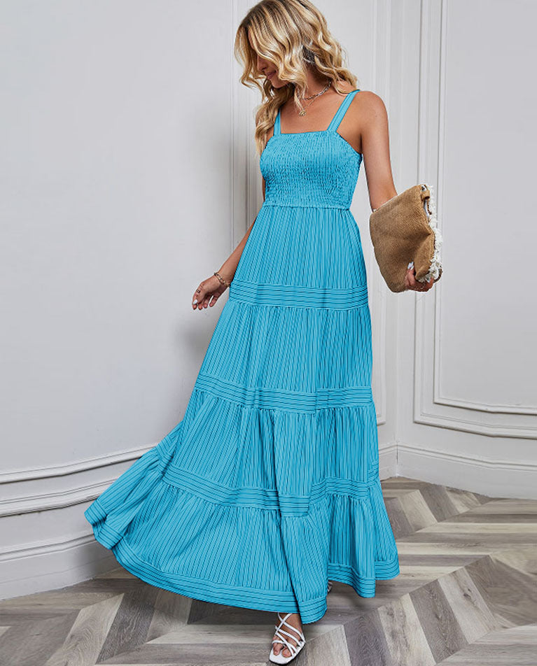Vacation Women Casual Stripe Print Maxi Dress