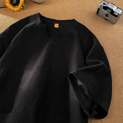 Men Summer Loose V-Neck Ice Silk T-Shirt