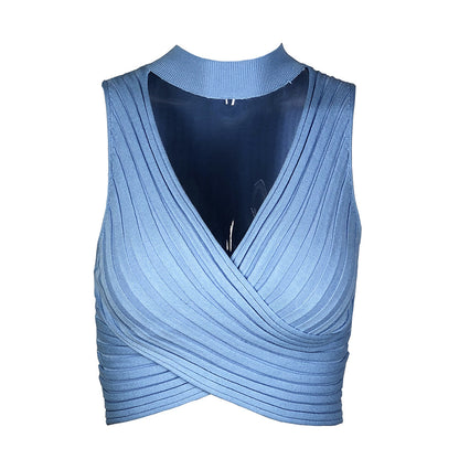 Top corto sexy de color sólido con cuello para mujer