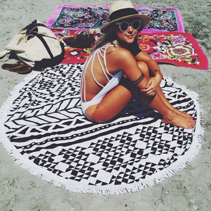 Toalla de playa informal de moda con borlas estampadas redondas