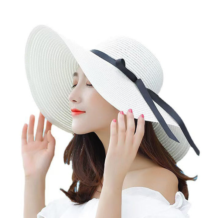 Sombrero de paja informal para mujer con borde grande y diseño plegable