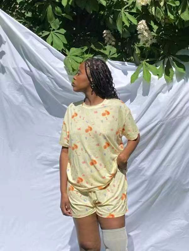Women Casual Printed Short-Sleeve T-Shirt and Shorts Pajama Set