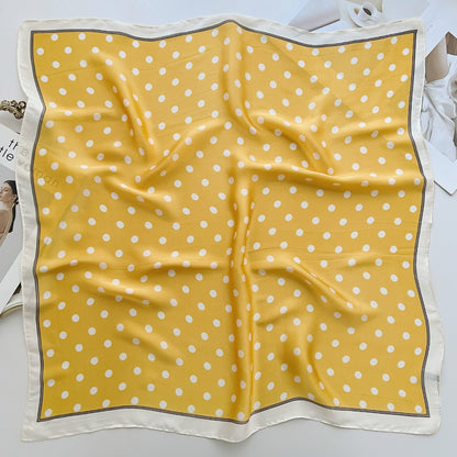 Bufanda de seda cuadrada pequeña con lunares y ondas sencillas a la moda para mujer