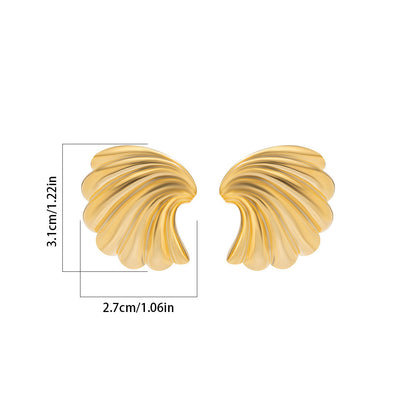 Women Fashion Exaggerated Metal Ginkgo Leaf Shellfish Earrings - Trendy Flower Style