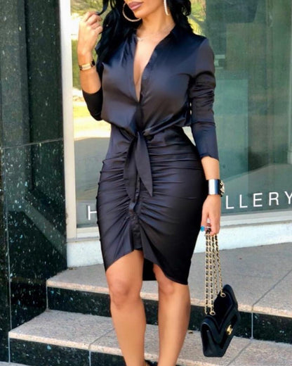 Vestido camisero a cuadros con cordones y cuello en V de verano para mujer