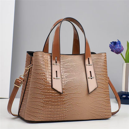 Sac à main décontracté de grande capacité pour femme, couleur unie, motif crocodile