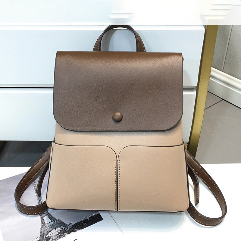 Mochila informal de lona con bloques de colores para mujer con gran capacidad