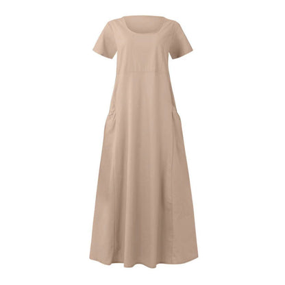 Vestido casual de lino y algodón de color liso para mujer