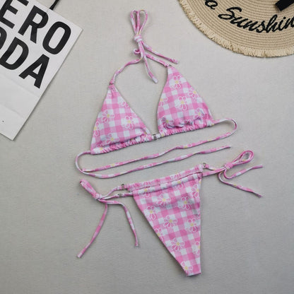 Women Sexy Lace-Up Print Bikini