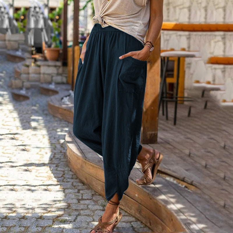 Women's Casual Solid Color Loose Pocket Pants