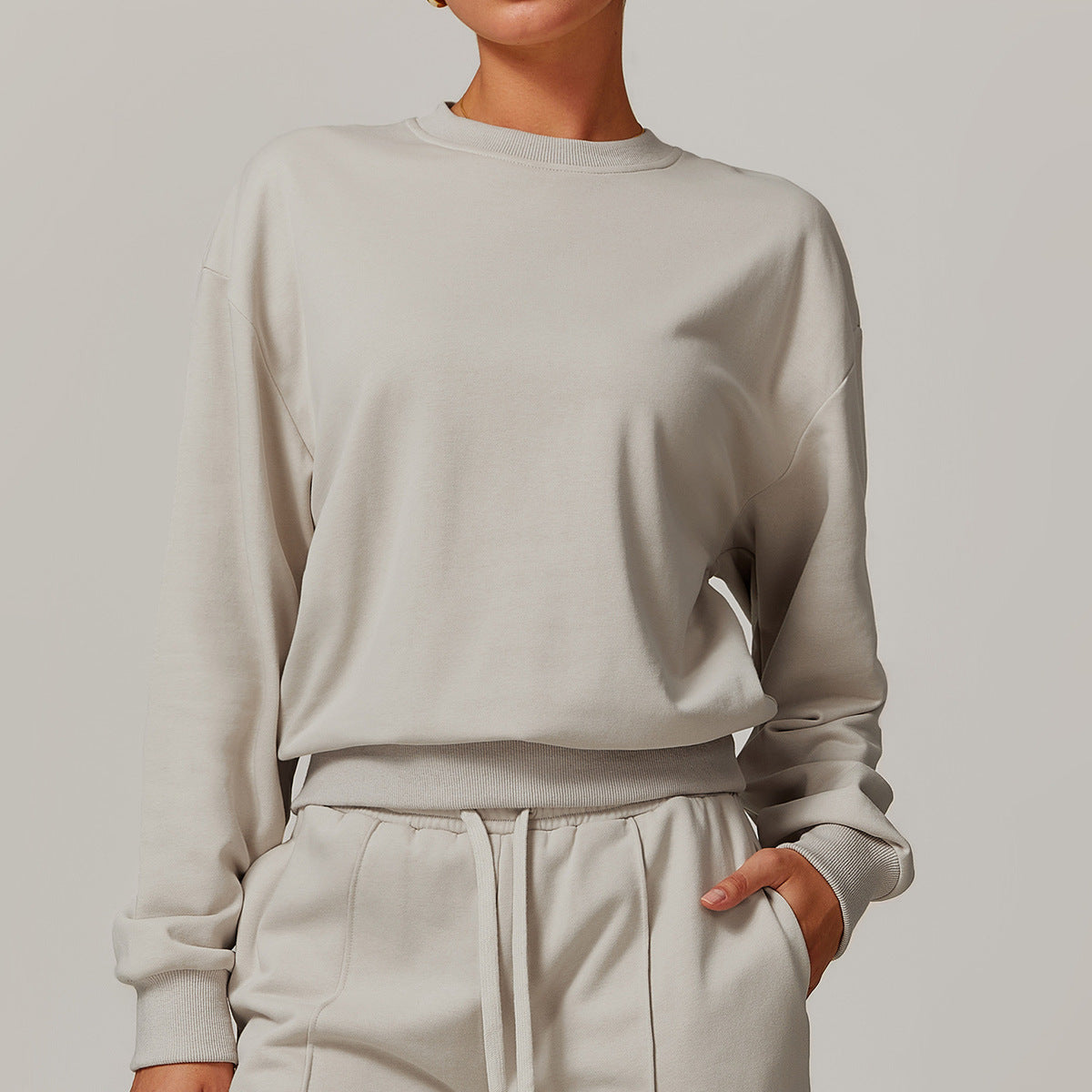 Women Fashion Casual Solid Color Long-Sleeve Sweatshirt