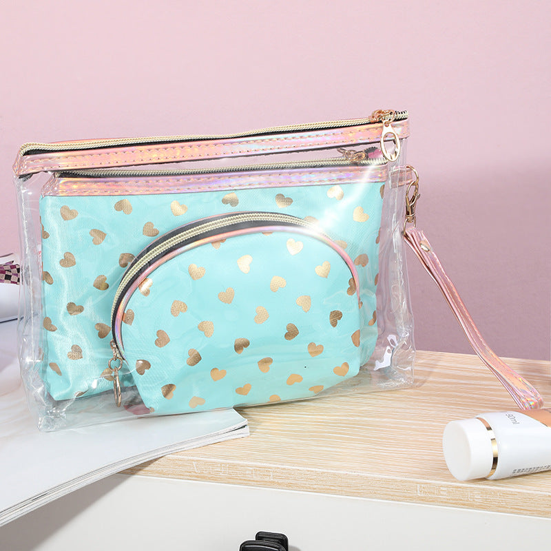 Bolsa de cosméticos de moda con estampado de corazón simple para mujer