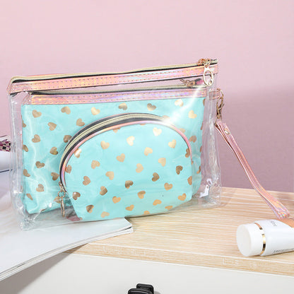 Bolsa de cosméticos de moda con estampado de corazón simple para mujer