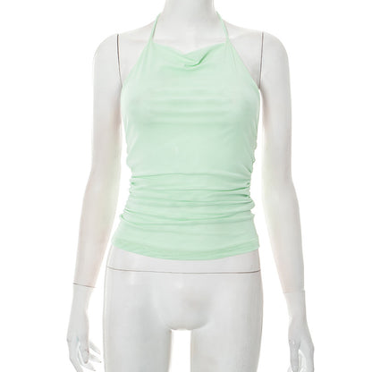 Women Solid Color Polyester Halter-Neck Tank Top
