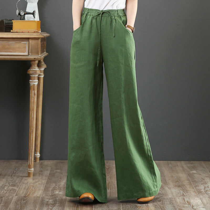 Women Fashion Casual Solid Color Cotton Linen Pants