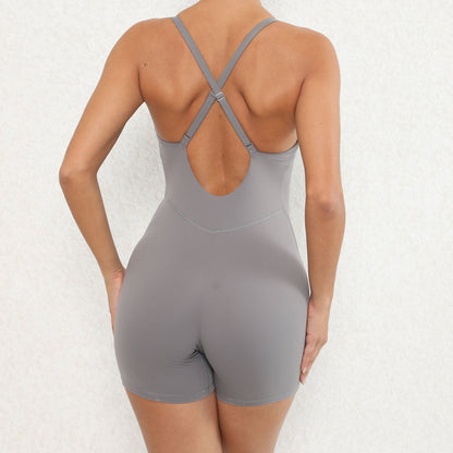 Women Fashion Solid Color Sleeveless Yoga Rompers