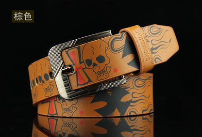 Ceinture en similicuir à boucle ardillon avec tête de mort créative et tendance