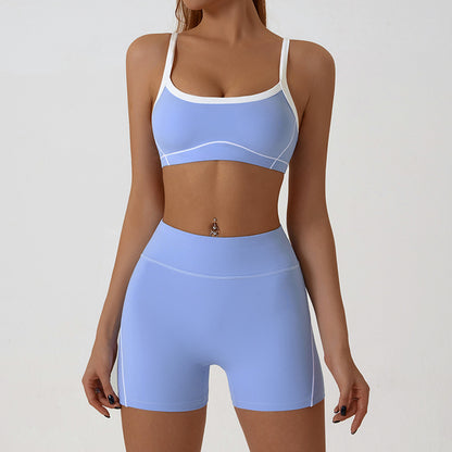 Women Fashion Contrast Color Bra Tight Shorts Set