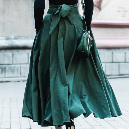 Falda elegante de cintura alta con cordones y color liso para mujer