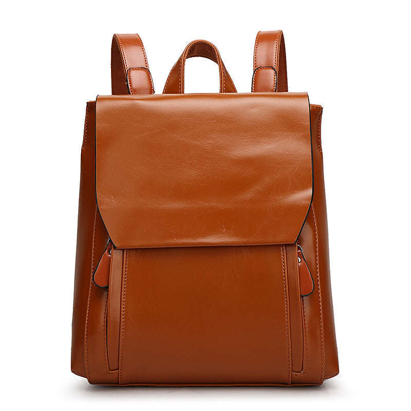 Solid Pu Leather Women Soft Retro College Backpack