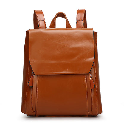Solid Pu Leather Women Soft Retro College Backpack