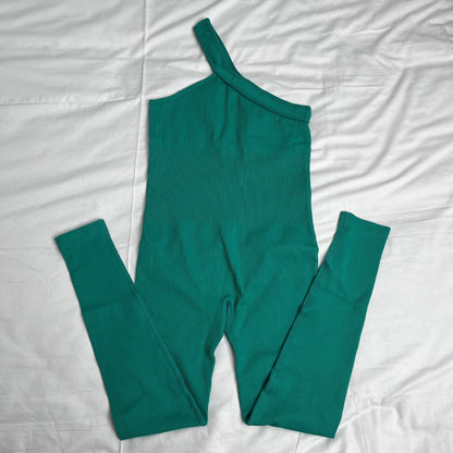 Women Fashion Sexy Solid Color Slanted Shoulder Jumpsuit