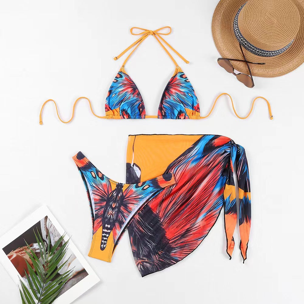Women Sexy Print Bikini Three-Piece Set
